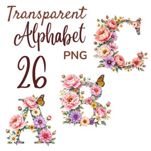 26 PNG, aquarelle printemps Floral Alphabet Collection des cliparts, clipart Alphabet, bébé étape importante clipart, clipart alphabet fleurs