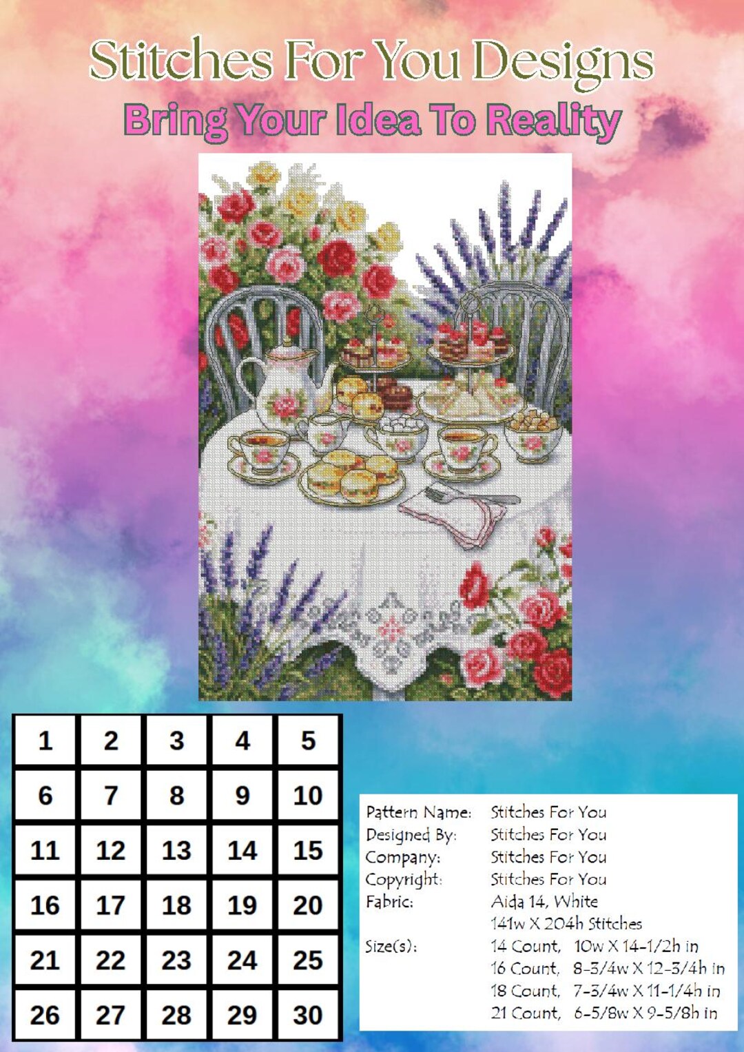 Table of Sweets- Counted Cross Stitch Patterns - Printable Chart PDF ...