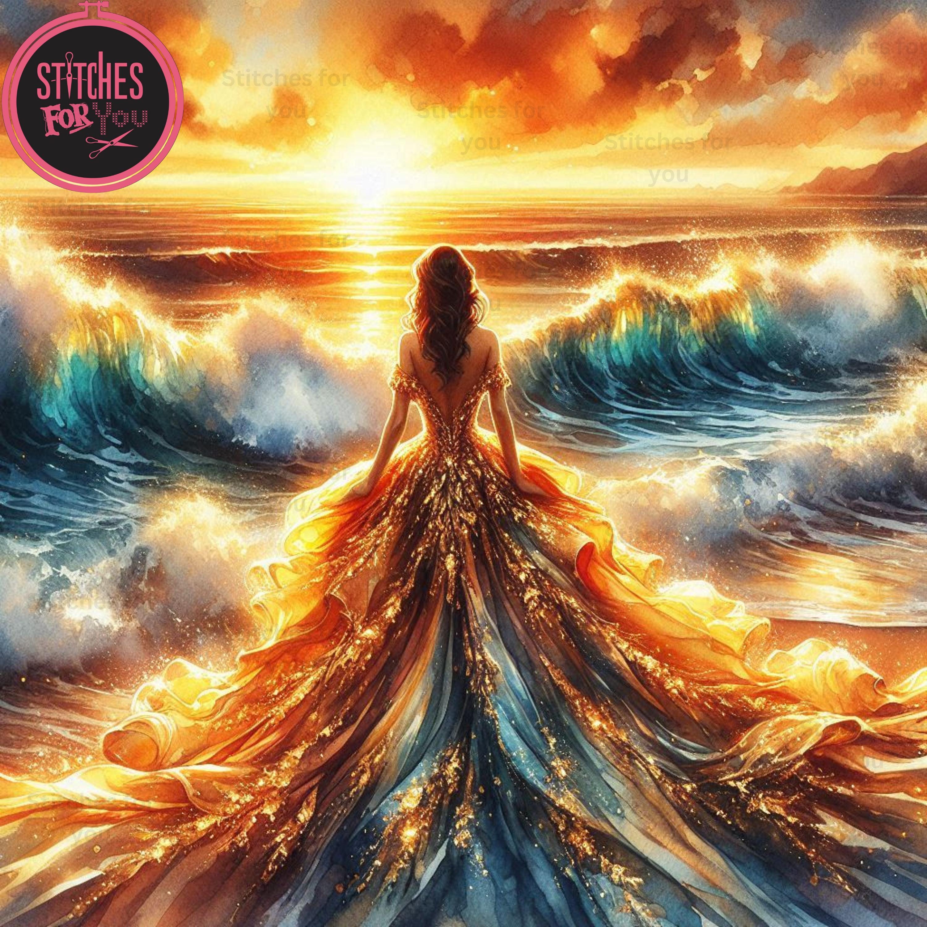 Ocean girl 2- Counted Cross Stitch Patterns - Printable Chart PDF Format Needlework Embroidery Crafts DIY DMC color