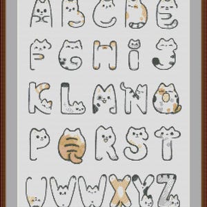Kat alfabet set van 2 stuks - getelde kruissteekpatronen - afdrukbare grafiek pdf-formaat handwerken borduren ambachten DIY DMC kleur