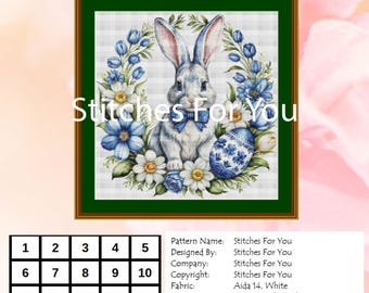 Easter Rabbit- Counted Cross Stitch Patterns - Printable Chart PDF Format Needlework Embroidery Crafts DIY DMC color