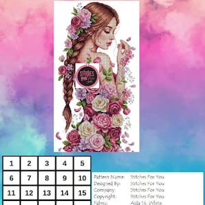 Bloemenmeisje - getelde kruissteekpatronen - afdrukbare grafiek pdf-formaat handwerken borduren ambachten DIY DMC kleur