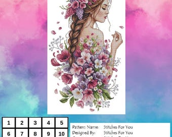 Blossoms of Grace- Counted Cross Stitch Patterns - Printable Chart PDF Format Needlework Embroidery Crafts DIY DMC color
