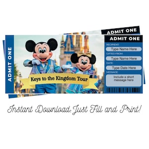 Bearbeitbare Schlüssel zum Königreich Tour Ticket, Überraschungsreise enthüllen, anpassen und drucken PDF digitaler Download