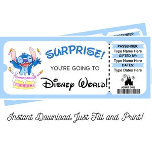 Stitch Surprise Tickets Parque Temático de Florida Imprimible y Editable DESCARGA DIGITAL regalo pdf