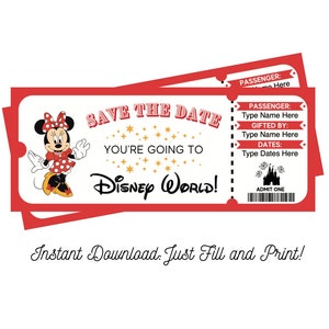 Save the Date Florida Minnie Theme Park Surprise Ticket INSTANT DOWNLOAD Surprise Trip Editable and Printable Digital File Fillable PDF