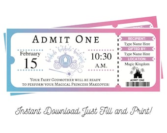 Editable Bibbidi Bobbidi Boutique Gift Ticket, Princess Makeover Surprise, Download, Fill and Print, Digital File PDF