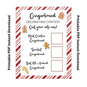 Weihnachtsfeier Lebkuchen Dekoration Wettbewerb Lebkuchen Voting Karten Urlaub Party Spiel für Kinder und Erwachsene SOFORTIGER DOWNLOAD Printable
