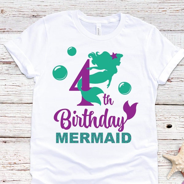 Birthday Mermaid 4th Birthday Party Mermaid  Birthday Princess Ariel Shirt Gift for Girls INSTANT DOWNLOAD digital design svg dxf png