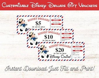 Editable Mickey Cruise Gift Voucher | Rewards Coupons for Kids Chore Bucks INSTANT DOWNLOAD Editable and Printable Digital File Fillable PDF