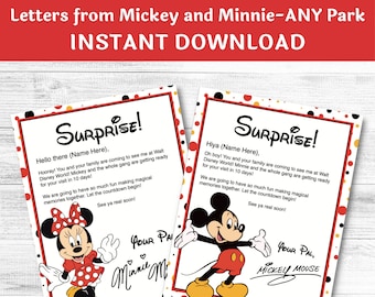 Editable Letters from Mickey and Minnie, Trip Reveal, Customize and Print PDF digital download