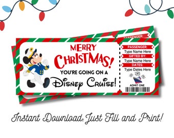 Mickey Cruise Ticket Viaje sorpresa de Navidad Archivo digital editable e imprimible PDF rellenable