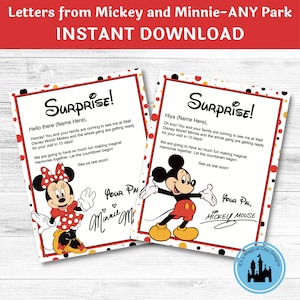Cartas editables de Mickey y Minnie, Revelar viaje, Personalizar e imprimir Descarga digital PDF