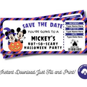 Editable Mickey&#39;s Not So Scary Halloween Party Surprise Ticket INSTANT DOWNLOAD Editable and Printable Digital File Fillable PDF