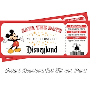 Save the Date California Mickey Theme Park Surprise Ticket INSTANT DOWNLOAD Surprise Trip Editable and Printable Digital File Fillable PDF