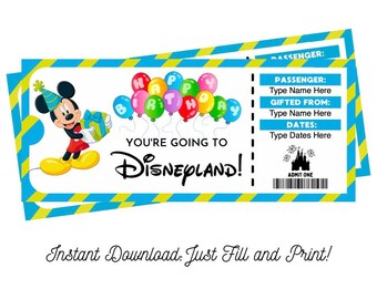 Mickey Birthday Surprise Tickets California Theme Park Printable and Editable DIGITAL DOWNLOAD gift pdf