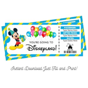 Mickey Birthday Surprise Tickets California Theme Park Printable and Editable DIGITAL DOWNLOAD gift pdf