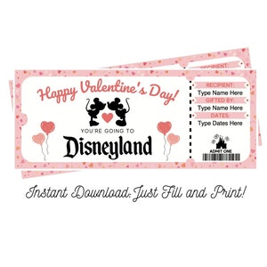 Editable California Theme Park Surprise Valentines Ticket INSTANT DOWNLOAD, Surprise Trip, Editable and Printable Digital File, Fillable PDF