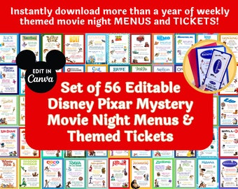 Dinner and a Movie Night Menus and Movie Tickets | 56 Mystery Movie Night Ideas for Family Movie Nights | CUSTOMIZABLE Family Friendly Menus