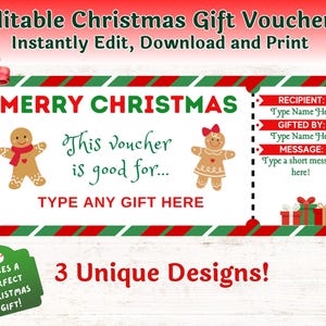 Bearbeitbarer Weihnachtsgeschenkgutschein Geschenk für Kinder Erwachsene IOU Weihnachtsgeschenkkarte Anpassen in Canva | Sofortiger Download, Bearbeitung und Druck