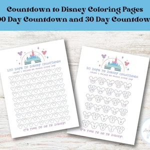 Cuenta regresiva para el viaje de Mickey y Minnie 100 días para las vacaciones 30 días para el viaje Páginas para colorear Revelación del viaje Descarga digital en formato PDF