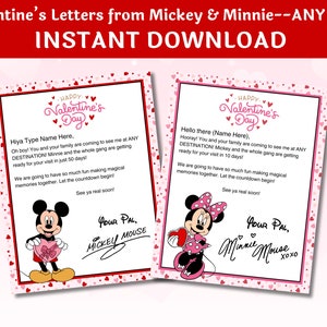 Editable Valentines Letters from Mickey and Minnie Trip Reveal Valentine&#39;s Gift, Customize and Print PDF digital download
