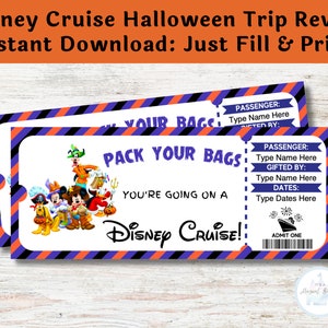 Mickey Cruise Ticket Halloween Surprise Trip Last Minute Gift for Kids Editable and Printable Digital File Fillable PDF