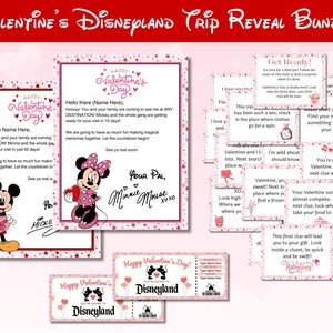 Kit de revelação de viagem para parque temático da CALIFÓRNIA Ingressos para presente de dia dos namorados Caça ao tesouro Cartas do Mickey e da Minnie, personalizar e imprimir Download em PDF