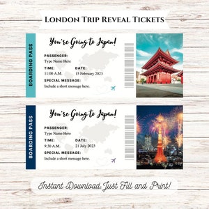 Editable Japan Trip Japan Surprise Ticket Gift for Her Gift for Him INSTANT DOWNLOAD Editable and Printable Digital File Fillable PDF