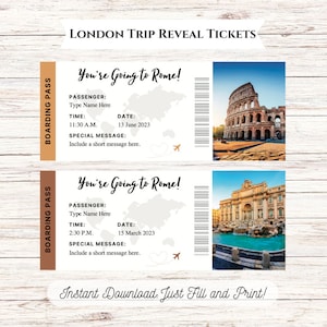Biglietto a sorpresa per viaggio a Roma modificabile Regalo per lei Regalo per lui DOWNLOAD IMMEDIATO File digitale modificabile e stampabile PDF compilabile