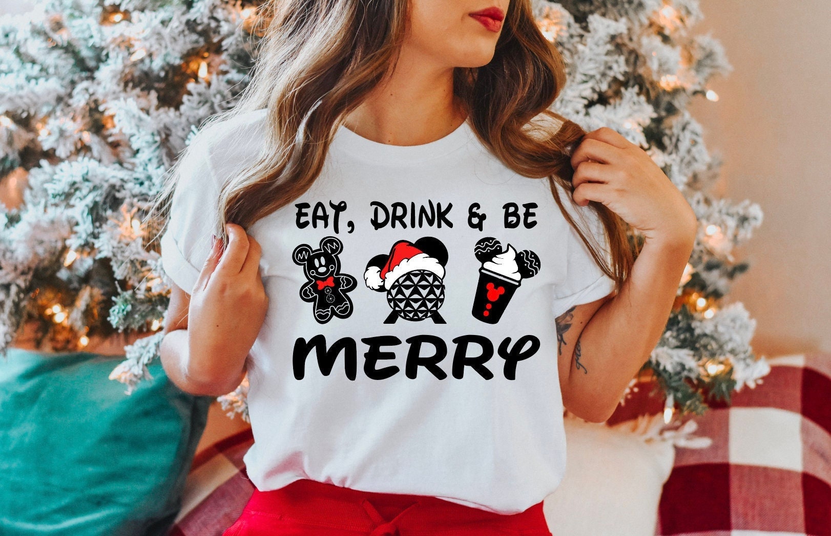 Discover Eat Drink and Be Merry Santa Mickey Epcot Weihnachten Snacks Disney T-Shirt