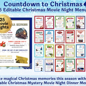 25 menus du dîner de Noël et une soirée cinéma | Idées de soirées cinéma de Noël pour des soirées cinéma en famille | Menus familiaux Menus PERSONNALISABLES