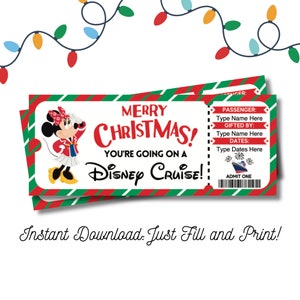 Minnie Cruise Ticket Christmas Surprise Trip Christmas Gift for Kids Editable and Printable Digital File Fillable PDF