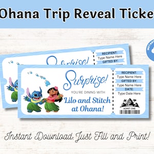 Bearbeitbares Ohana-Dinner mit Lilo und Stitch Surprise Ticket SOFORTIGER DOWNLOAD Surprise Trip bearbeitbare und druckbare digitale Datei ausfüllbares pdf
