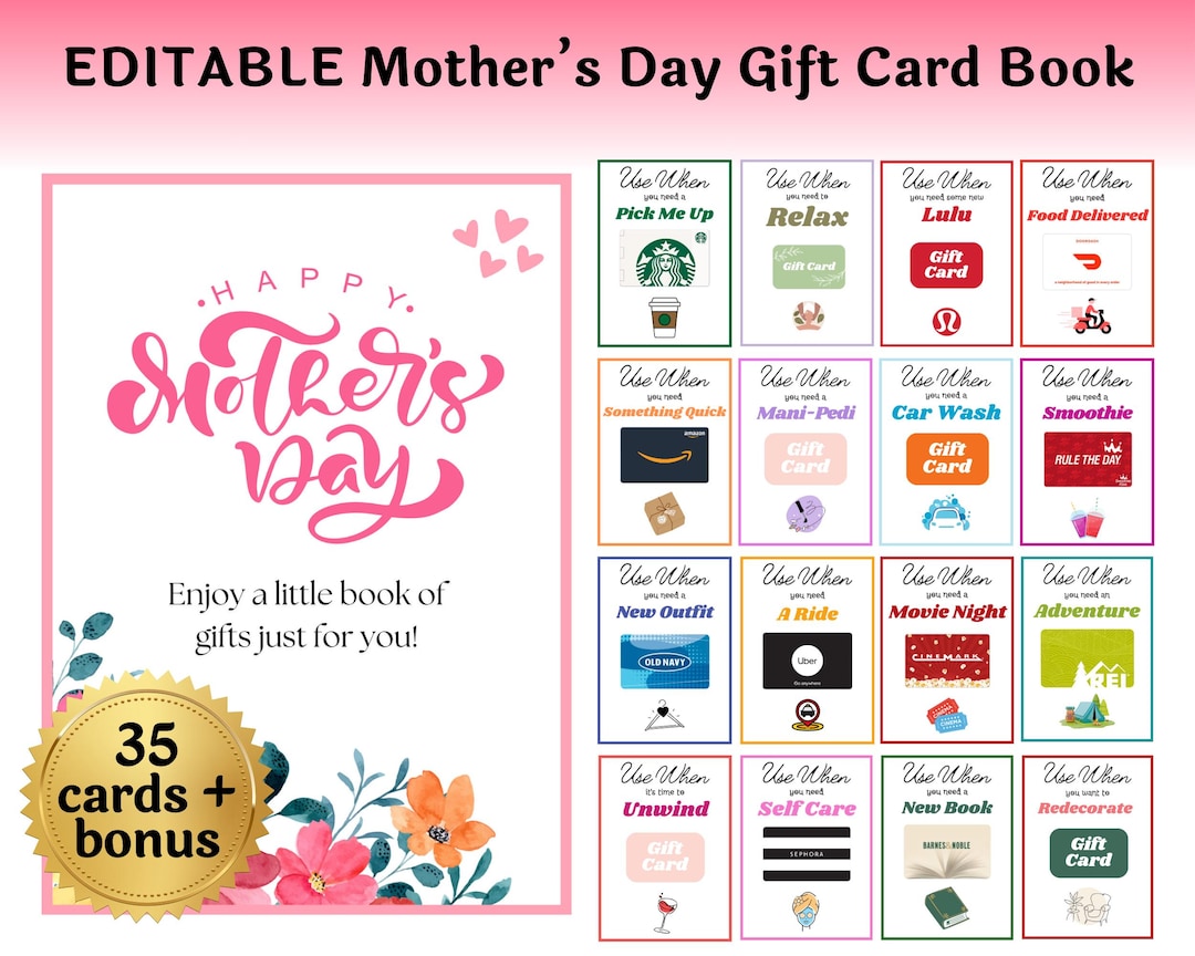 Editable Mother's Day Gift Card Book for Mom Gift Card Holder Last ...
