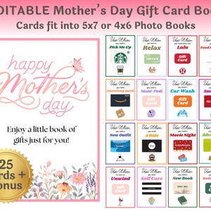 Libro de tarjetas de regalo editables para el Día de la Madre para mamá Soporte para tarjetas de regalo Regalo de último momento Personalizable en Canva / Descarga, edita e imprime al instante