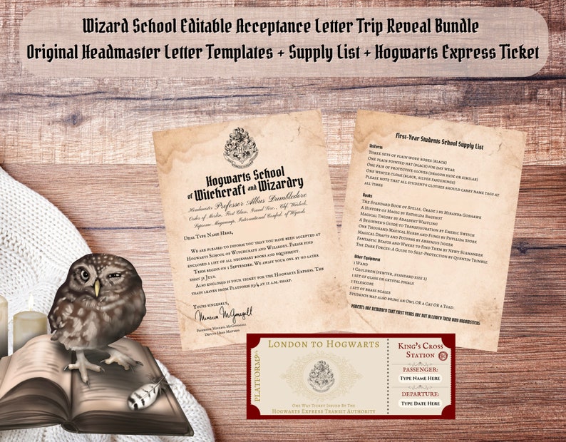 Editable Wizard School Acceptance Letter Train Ticket Trip Etsy
