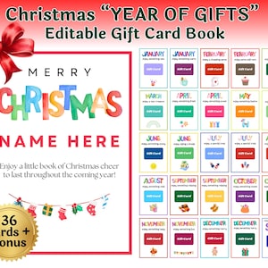 Bearbeitbare Weihnachtsgeschenkkartenbuch Jahr der Geschenke Teen Weihnachtsgeschenkkartenhalter Anpassen in Canva | Sofortiger Download, Bearbeitung und Druck