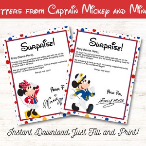 Viagem de cruzeiro do Mickey revela cartas do presente do Mickey e da Minnie para crianças Revelação do cruzeiro Personalize e imprima download digital em PDF