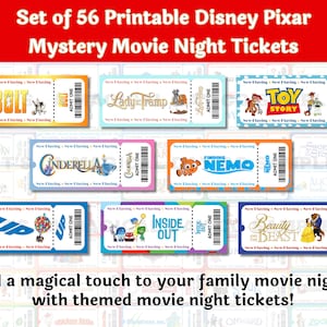 56 Family Movie Night Tickets | Mystery Movie Night Ideas for Family Movie Nights | Family Friendly Movie Tickets Instant Download and Print