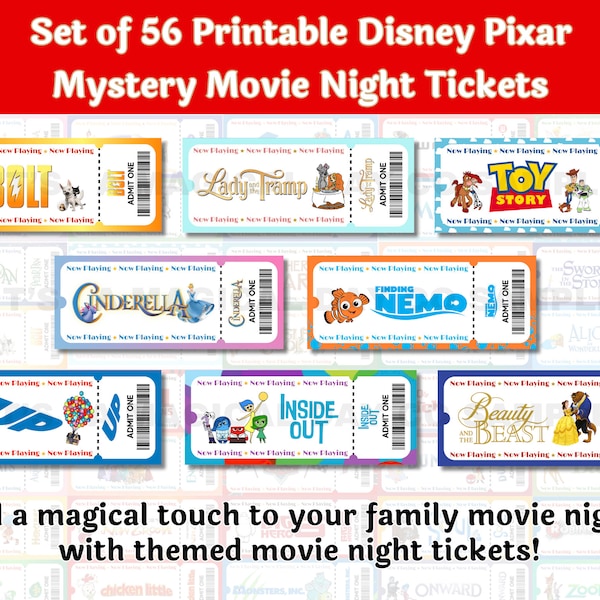 56 Family Movie Night Tickets | Mystery Movie Night Ideas for Family Movie Nights | Family Friendly Movie Tickets Instant Download and Print