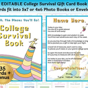 Bewerkbare College Survival-cadeaubon Boek lastminutecadeau voor afstudeerder Cadeaukaarthouder Aanpasbaar in canvas | Direct downloaden, bewerken en afdrukken