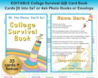 Editable College Survival Gift Card Book Last Minute Gift for Grad Gift Card Holder Customizable in Canva | Instant Download, Edit and Print