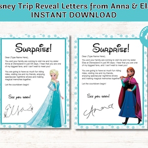 Cartas de revelación del viaje de Elsa y Anna, juego de 2 cartas editables, paquete Frozen, descarga instantánea, personaliza e imprime