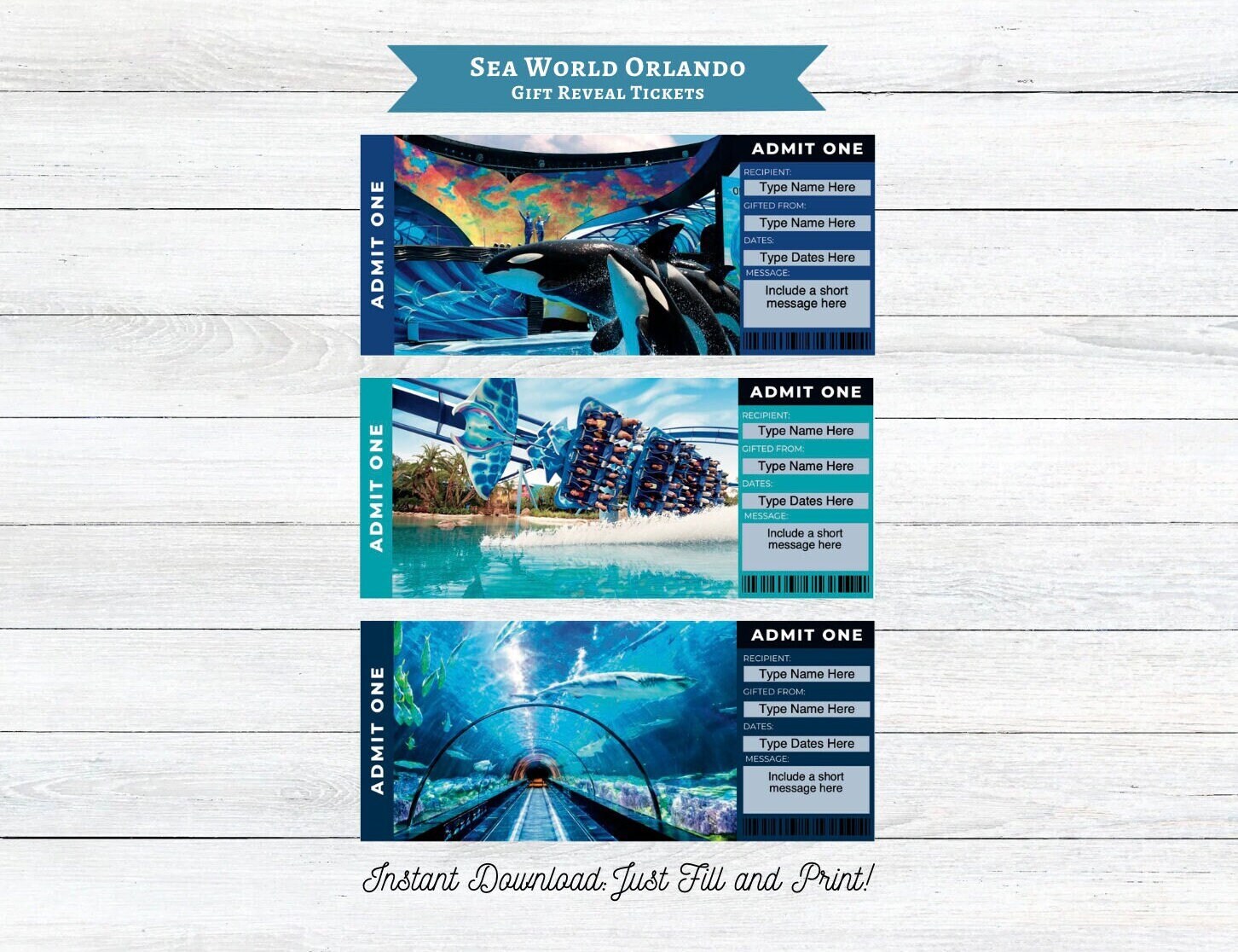 Editable Sea World Orlando Theme Park Surprise Ticket INSTANT Etsy