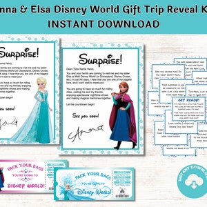 Florida Theme Park Trip Reveal Kit Princess Ticket Scavenger Hunt Tickets Cartas de Elsa y Anna, Personalizar e imprimir Descarga instantánea