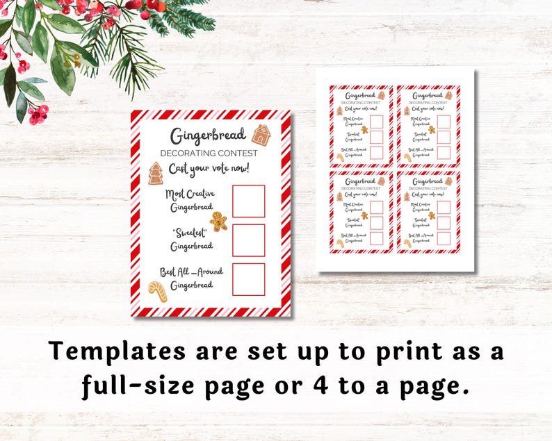 Christmas Party Gingerbread Decorating Contest Gingerbread Voting Cards ...