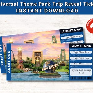 Editable Universal Theme Park Surprise Ticket INSTANT DOWNLOAD Surprise Trip Editable and Printable Digital File Fillable pdf