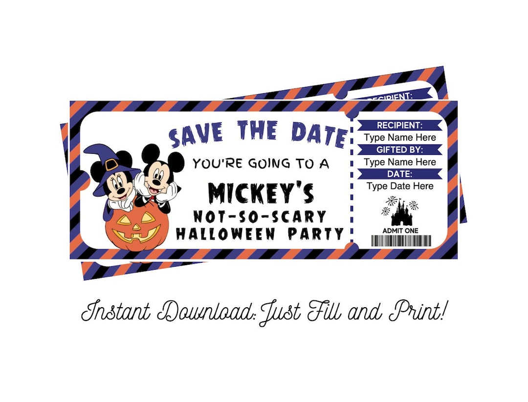 Editable Mickey's Not so Scary Halloween Party Surprise Ticket INSTANT
