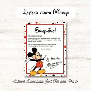Editable Letters From Mickey and Minnie, Trip Reveal, Customize and ...